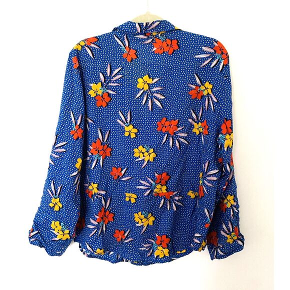 NWT Roller Rabbit Blue Kori Floral Nyana Tropical Rolled Up Sleeve Shirt Sz S - Picture 2 of 11